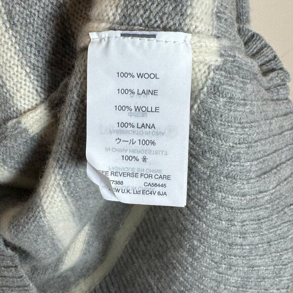 J. Crew Women’s Crewneck 100% Wool Gray White Stripe Medium Preppy Sweater - Picture 8 of 10